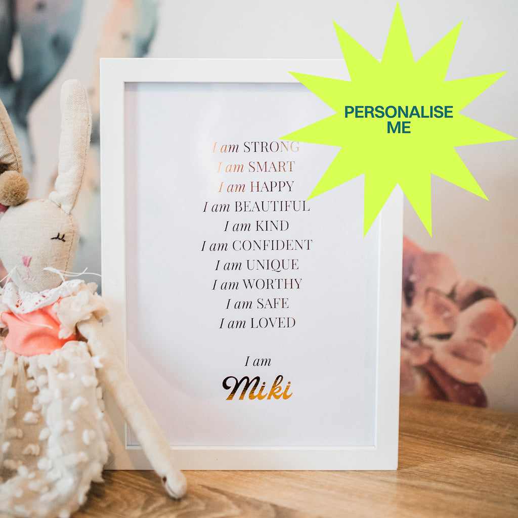 personalised gold affirmation print, framed affirmation, perth delivery print, teen gift perth,
