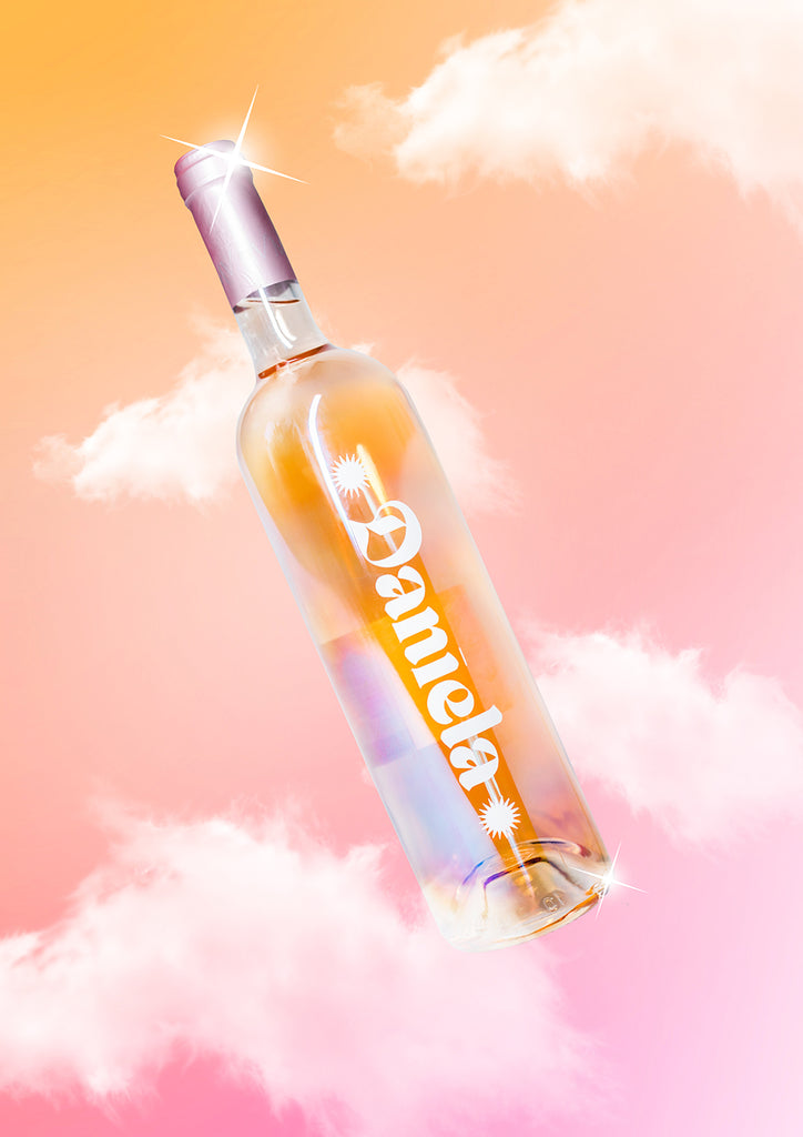 customised rose wine bottle in beautiful pink cloud dream scape